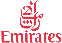 Emirates airline logo — red and white Arabic calligraphy wordmark